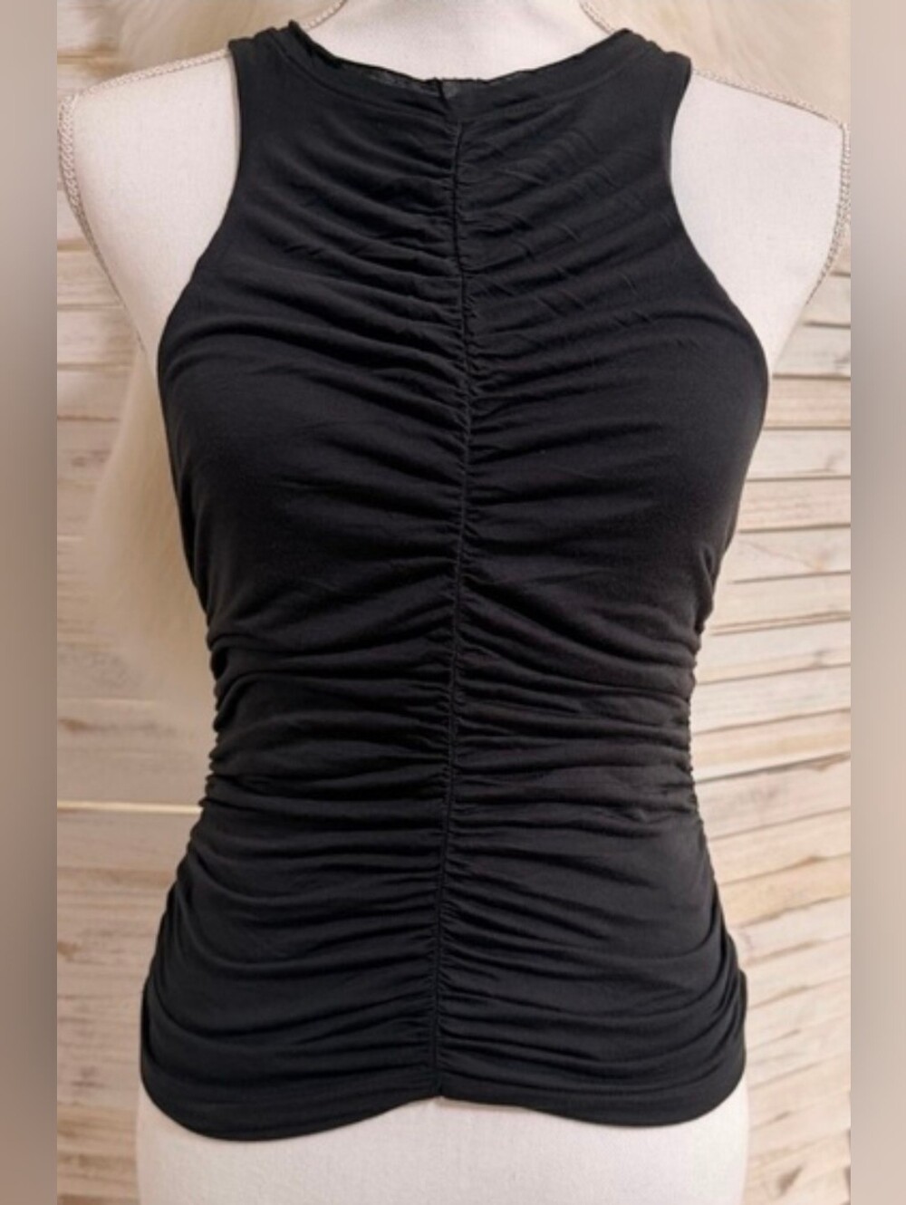 Anthropologie Pilcro Black Rusched Tank Medium